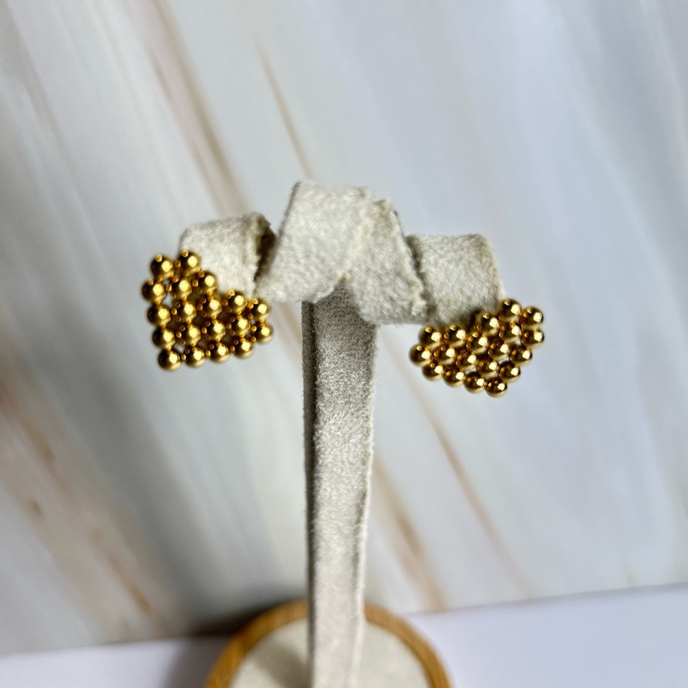 Gold Beaded Heart Earrings